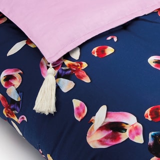 Edredon en satin de coton Aurore - Bleu marine et rose