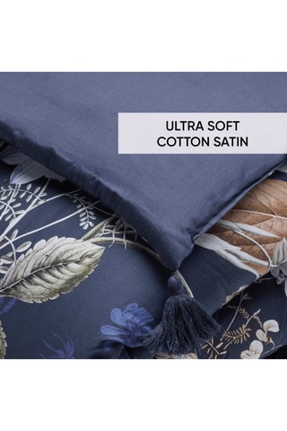 Edredon en satin de coton 80 fils/cm² Bouquet d'Hortensias - Bleu nuit et beige