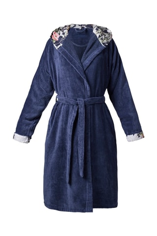 Peignoir à capuche en velours Bouquet de nuit - Bleu foncé