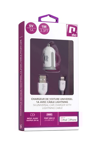 Kit 2 en 1 Eko - Chargeur voiture 1 A + câble 