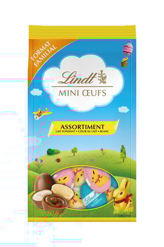 Sachet Lindt Mini Œufs Assortiment  Lait Fondant, Cœur au Lait et Blanc - 350 g