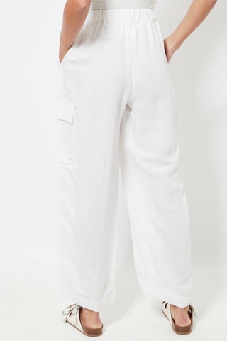 Rechte Linnen Cargobroek Hoge Taille - Wit