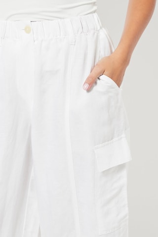 Rechte Linnen Cargobroek Hoge Taille - Wit