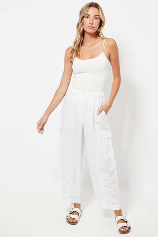 Rechte Linnen Cargobroek Hoge Taille - Wit