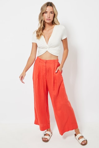 7/8 Linnen Broek Hoge Taille Wide Legs- Rood