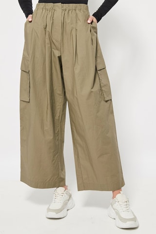 Broek Wide Legs 7/ 8 Hoge Taille  Kaki