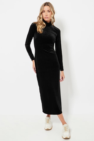 Rechte Velours Jurk - Zwart