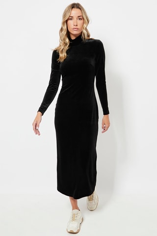 Rechte Velours Jurk - Zwart
