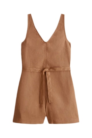 Mouwloze linnen playsuit - Camel