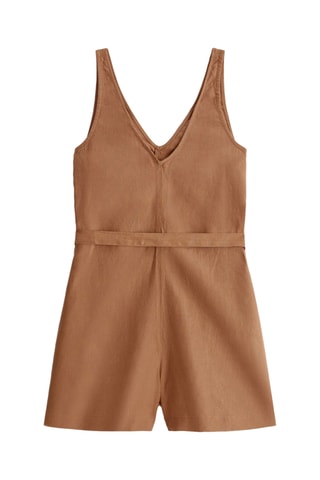 Mouwloze linnen playsuit - Camel