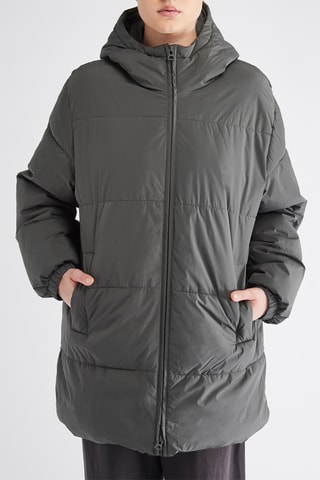 Lange gewatteerde jas met capuchon - Kaki
