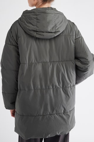 Lange gewatteerde jas met capuchon - Kaki