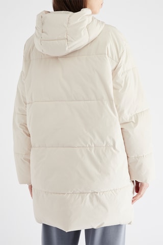 Lange gewatteerde jas met capuchon - Ecru