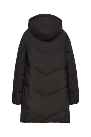 Lange gewatteerde jas met capuchon - Zwart
