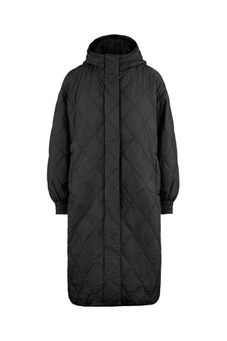 Lange gewatteerde jas met capuchon - Zwart
