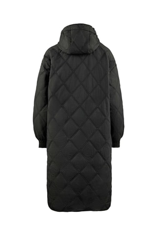 Lange gewatteerde jas met capuchon - Zwart