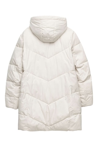 Lange gewatteerde jas met capuchon - Ecru