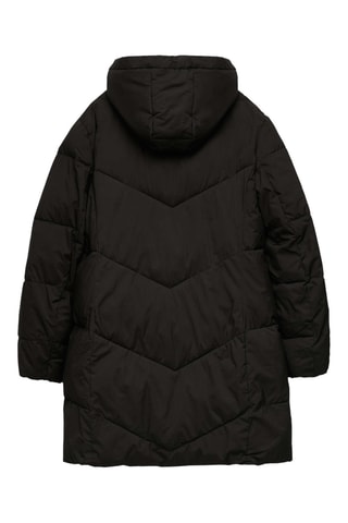 Lange gewatteerde jas met capuchon - Zwart