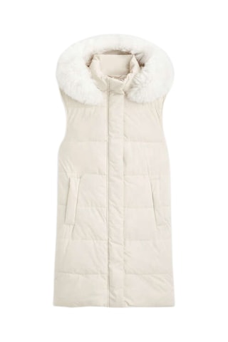 Lang Mouwloos Vest met Capuchon - Beige