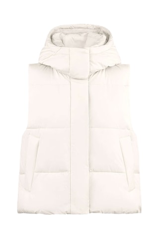 Mouwloze Gewatteerde Jas met Capuchon - Beige