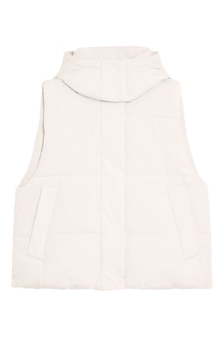 Mouwloze Gewatteerde Jas met Capuchon - Beige