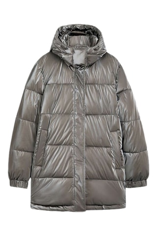 Gewatteerde Jas met Capuchon - Metallic Grijs