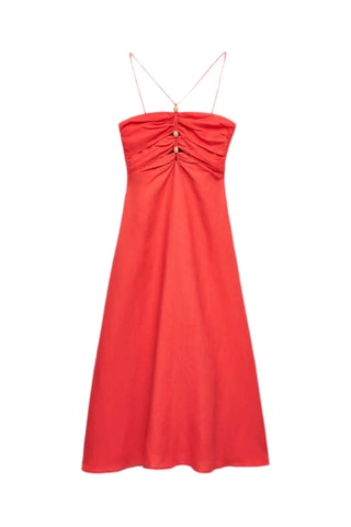 Mouwloze Linnen Midi-jurk - Rood