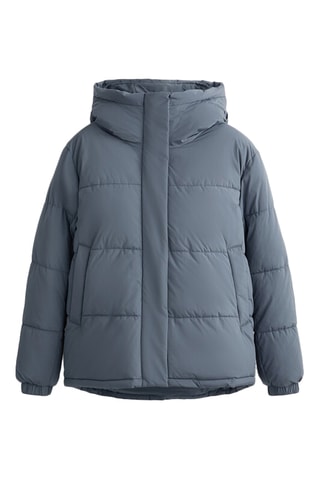 Gewatteerde Jas met Capuchon - Blauwgrijs