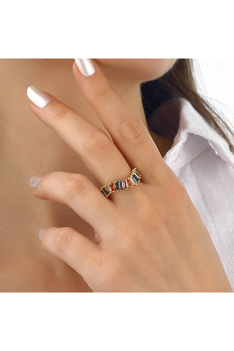 Bague ajustable - Laiton plaqué or & zircons