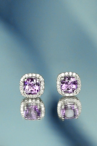 Puces Popi Coussin - Or blanc, diamants et améthyste