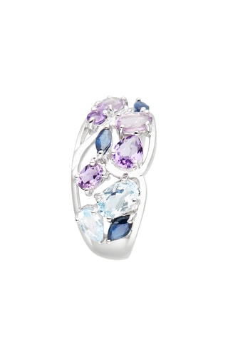 Bague Champêtre - Or blanc, diamant, saphirs, topazes et améthystes