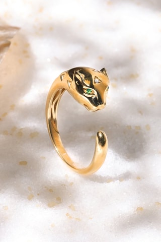 Anillo Bastet - Oro amarillo, diamantes y esmeraldas