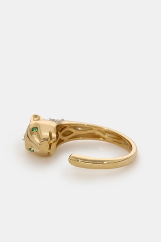 Anillo Bastet - Oro amarillo, diamantes y esmeraldas