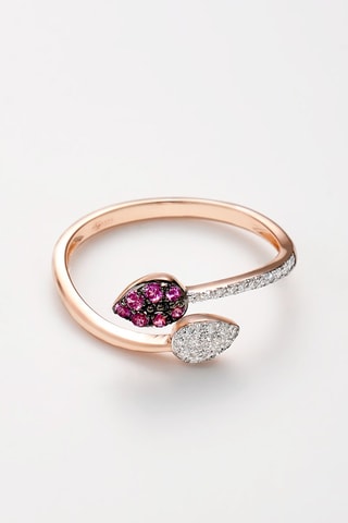 Anillo Liv - Oro rosa, diamantes y rodonitas