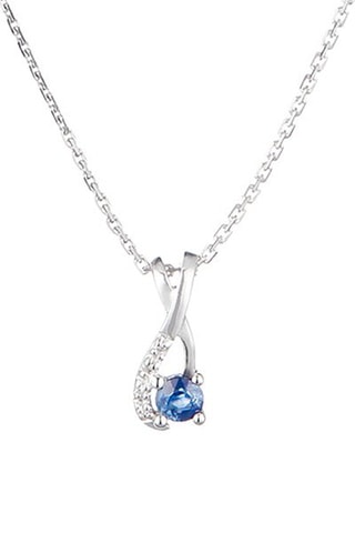 Pendentif - Or blanc, diamants et saphir