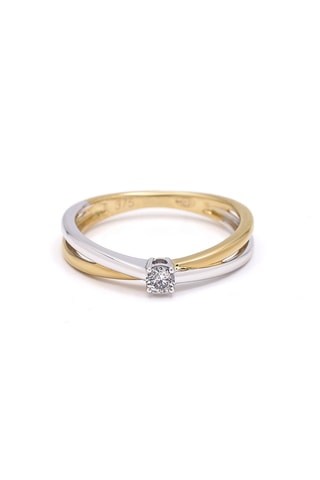 Ring Solitaire Bi Goud - Witgoud en Geelgoud
