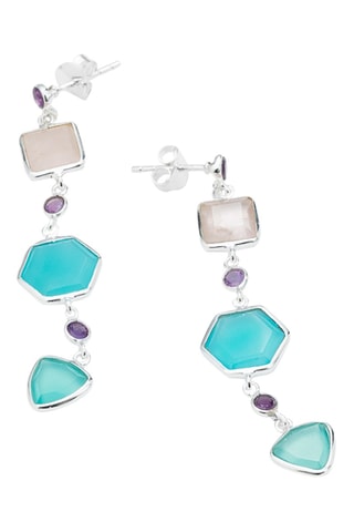 Boucles d’oreilles pendantes - Argent, améthystes, calcédoines et quartz
