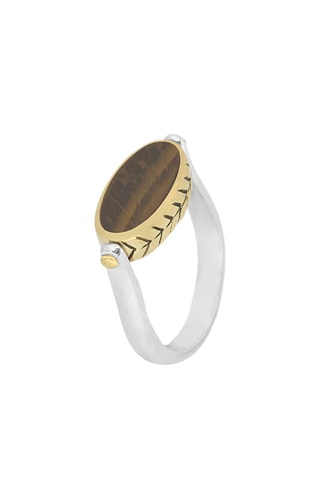 Bague - Argent, œil-de-tigre et nacre