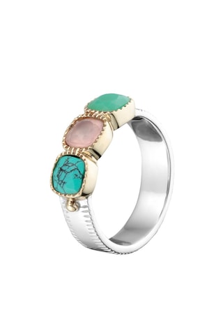Bague - Argent, turquoise, quartz et chrysoprase
