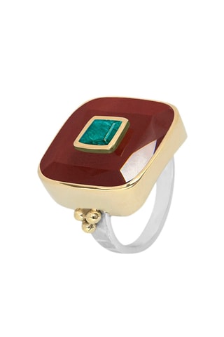 Bague Argent, jaspe et sillimanite