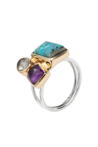 Bague - Argent, turquoise et améthyste