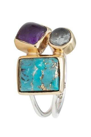 Bague - Argent, turquoise et améthyste