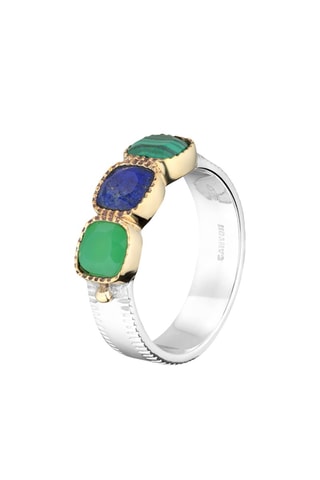 Bague - Argent, malachite, lapis-lazuli et chrysoprase