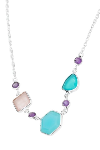 Collier - Argent, calcédoines, améthystes et quartz rose