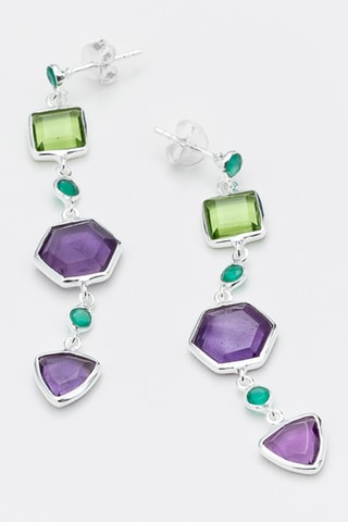 Boucles d'oreilles - Argent, améthyste, péridot et onyx