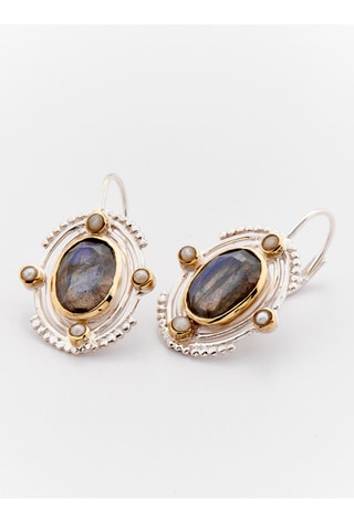 Boucles d'oreilles - Argent, labradorite et perles d'imitation