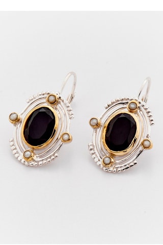 Boucles d'oreilles - Argent, onyx et perles d'imitation