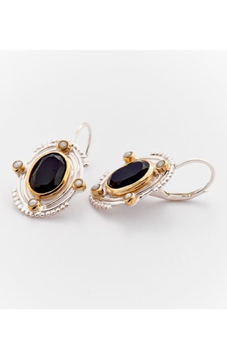 Boucles d'oreilles - Argent, onyx et perles d'imitation