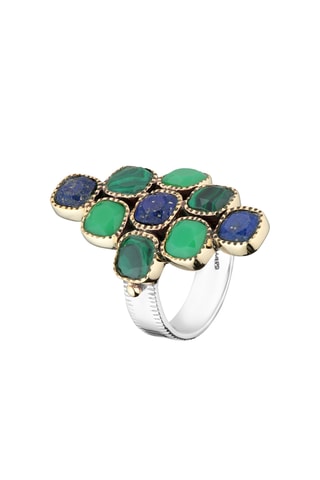 Bague - Argent, malachite et lapis-lazuli