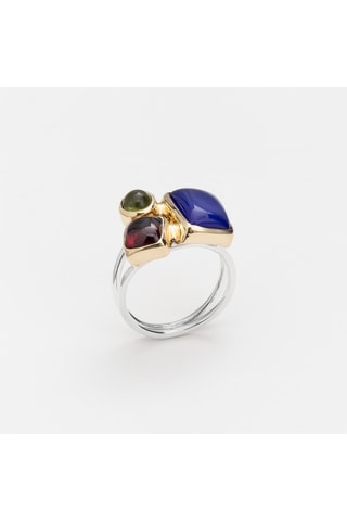 Bague - Argent, calcédoine, péridot et grenat